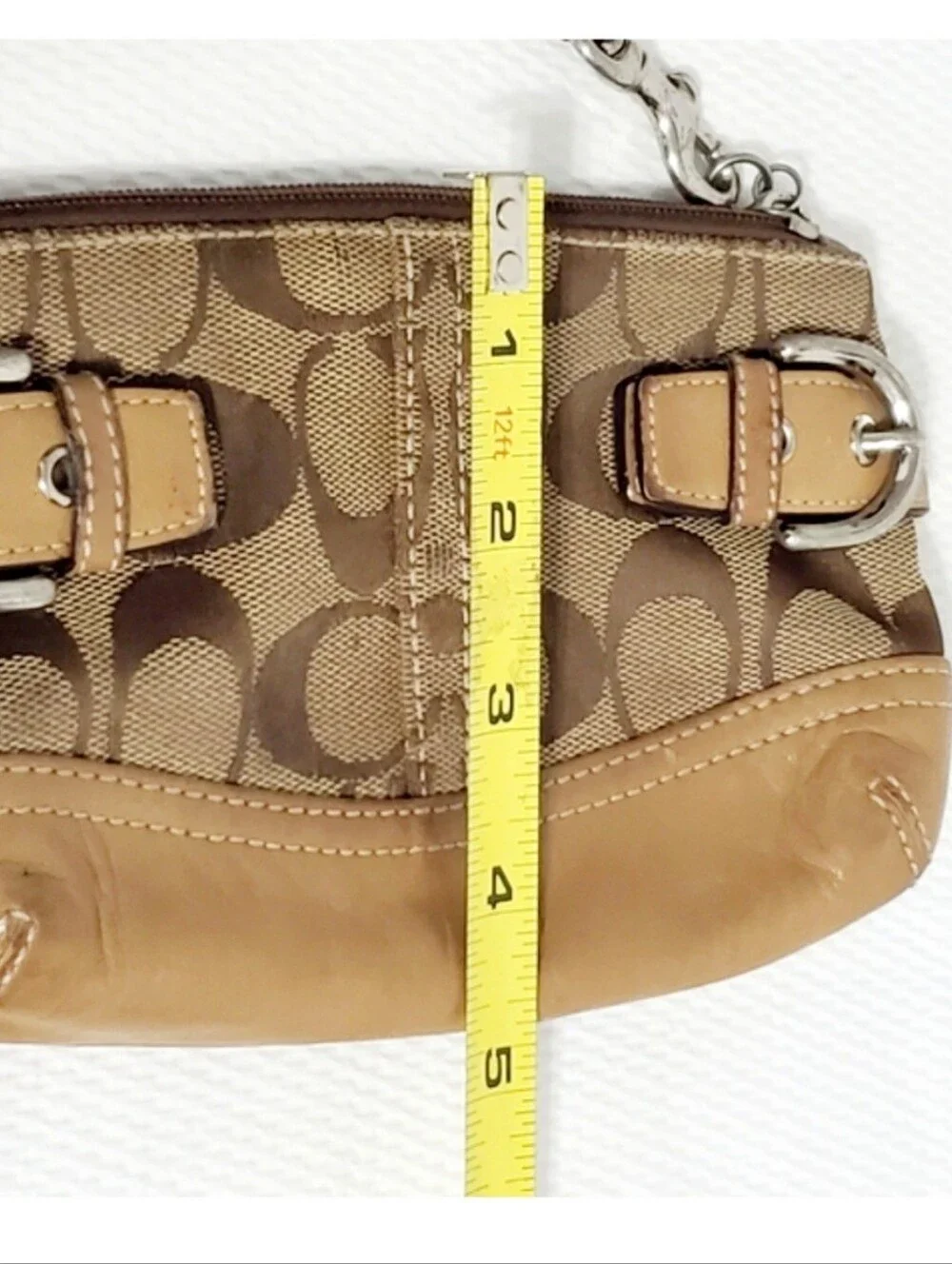 Coach Buckle Signature Canvas And Vachetta Leather Wristlet